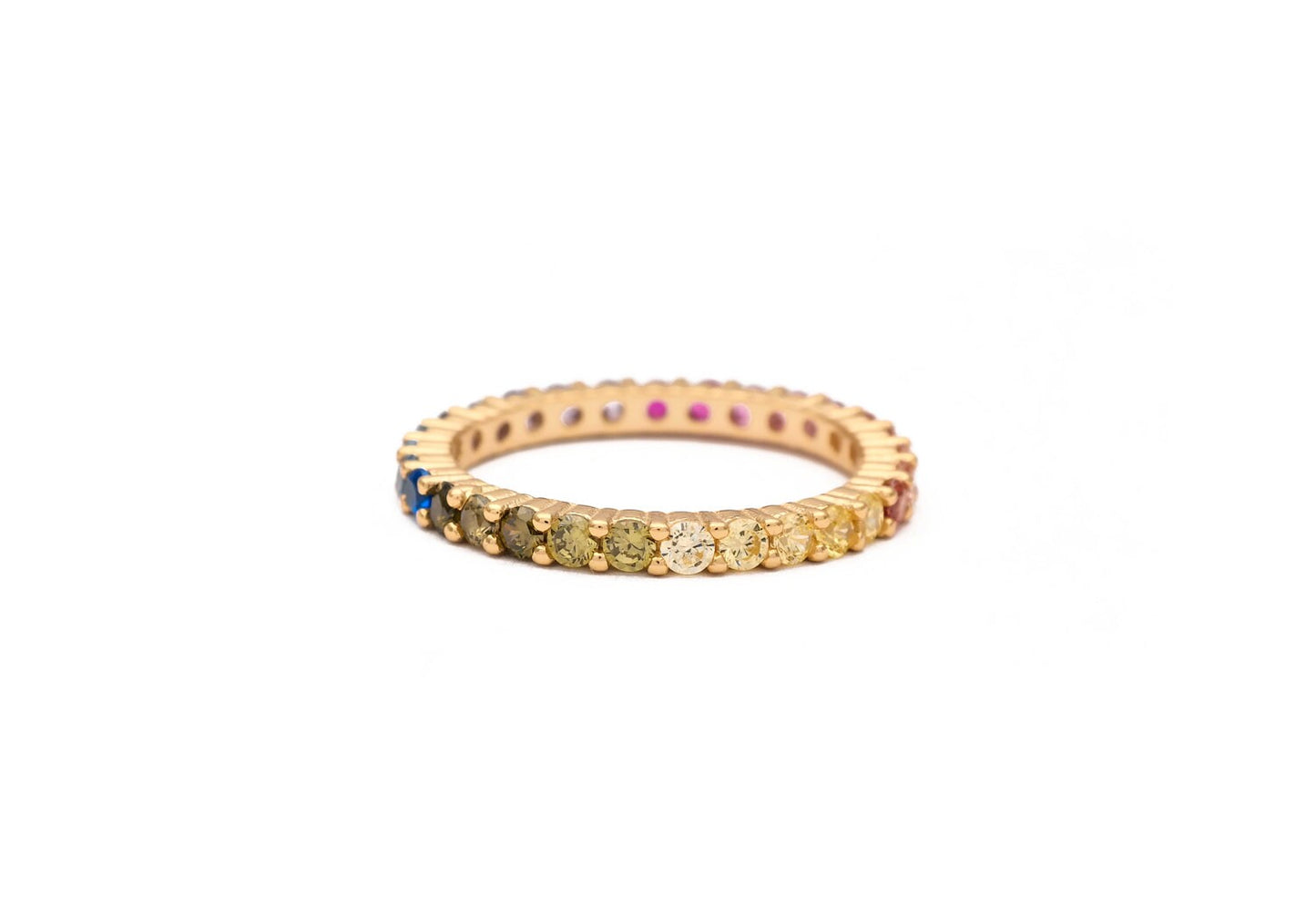 1.00ct T.W. Created Rainbow Band Gemstone Eternity Ring 925 Sterling Silver/Gold Tone 2mm
