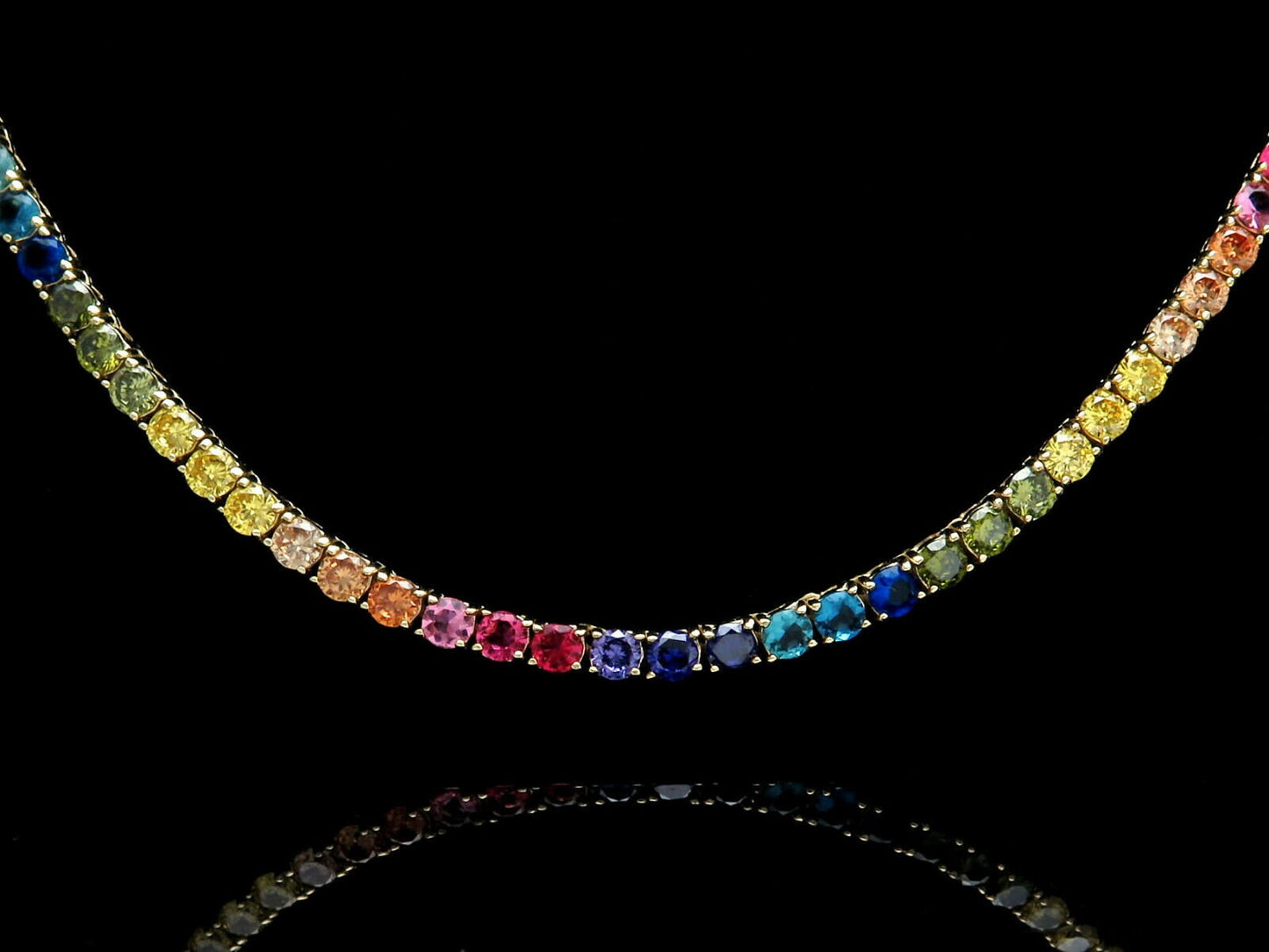 Tennis Necklace 4mm 25.00TCW Round Color Gemstone Rainbow 925 Solid Sterling Silver Chain