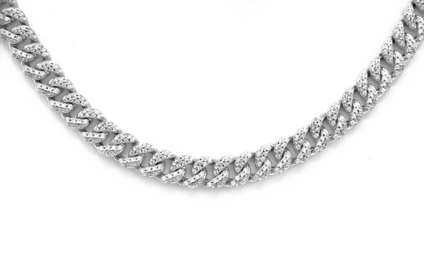 Pave Miami Cuban Curb Link Chain Necklace 6.5mm Created Diamond 3.84TCW  Box Chain Sterling Silver 925 Gold Tone 10"-28", for women, gift, wedding
