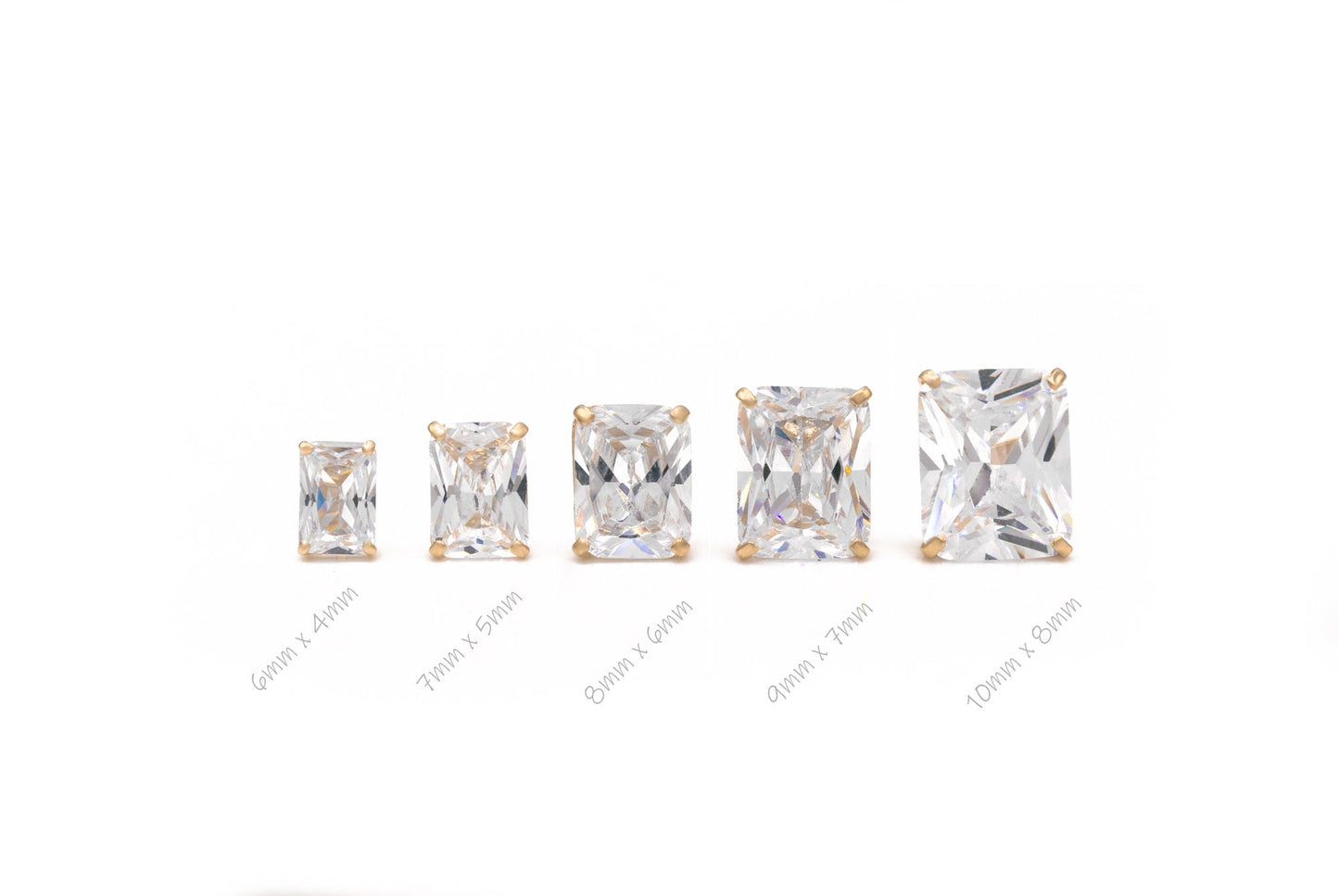 Emerald-Cut Created Diamond Solitaire Earrings Solid 14K Yellow or White Gold Basket Studs, Push-back