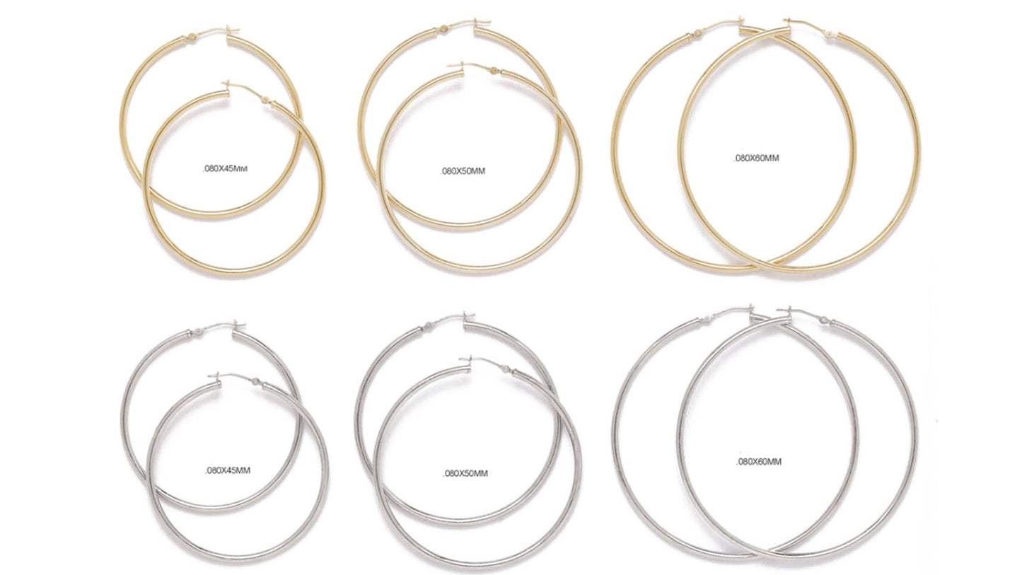 14K Real Gold Earrings Round Hoops Ladie's Hoop Earrings 0.8mm (12mm-60mm)