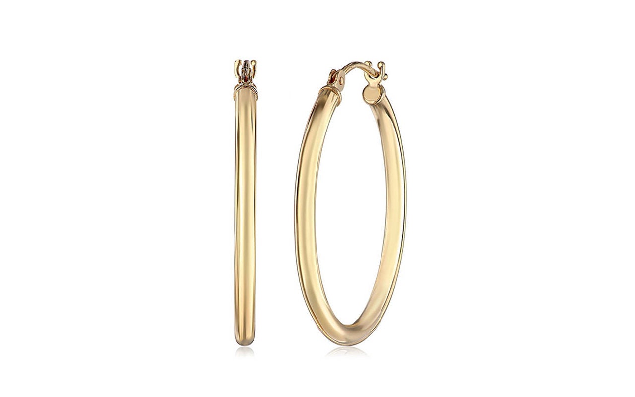 14K Real Gold Earrings Round Hoops Ladie's Hoop Earrings 0.8mm (12mm-60mm)