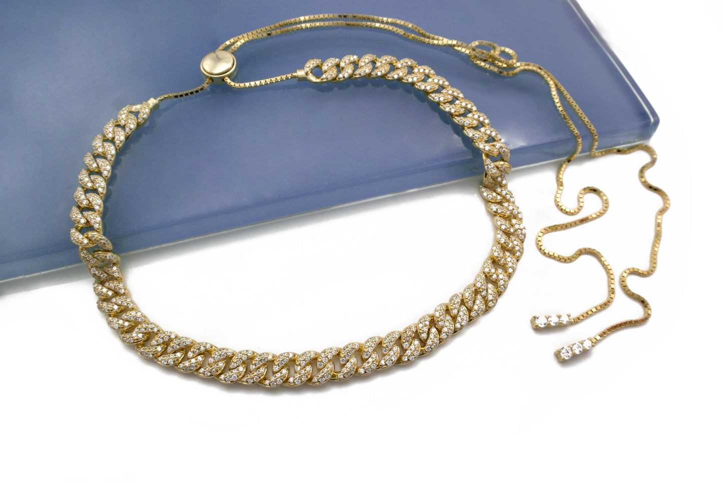 Pave Miami Cuban Curb Link Chain Necklace 6.5mm Created Diamond 3.84TCW  Box Chain Sterling Silver 925 Gold Tone 10"-28", for women, gift, wedding