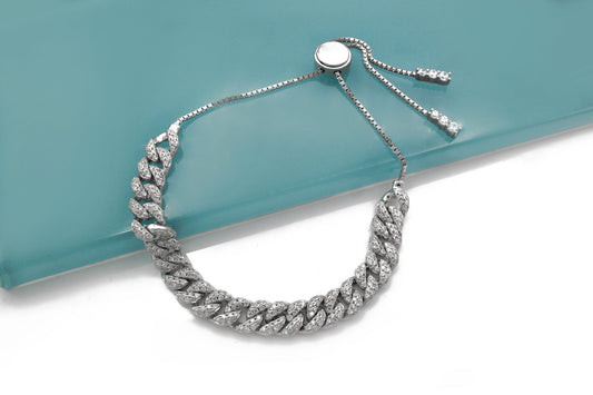 Pave Miami Cuban Curb Link 2.04TCW Created Diamond Box Chain Bracelet Sterling Silver 925 Gold Tone 10"-28"