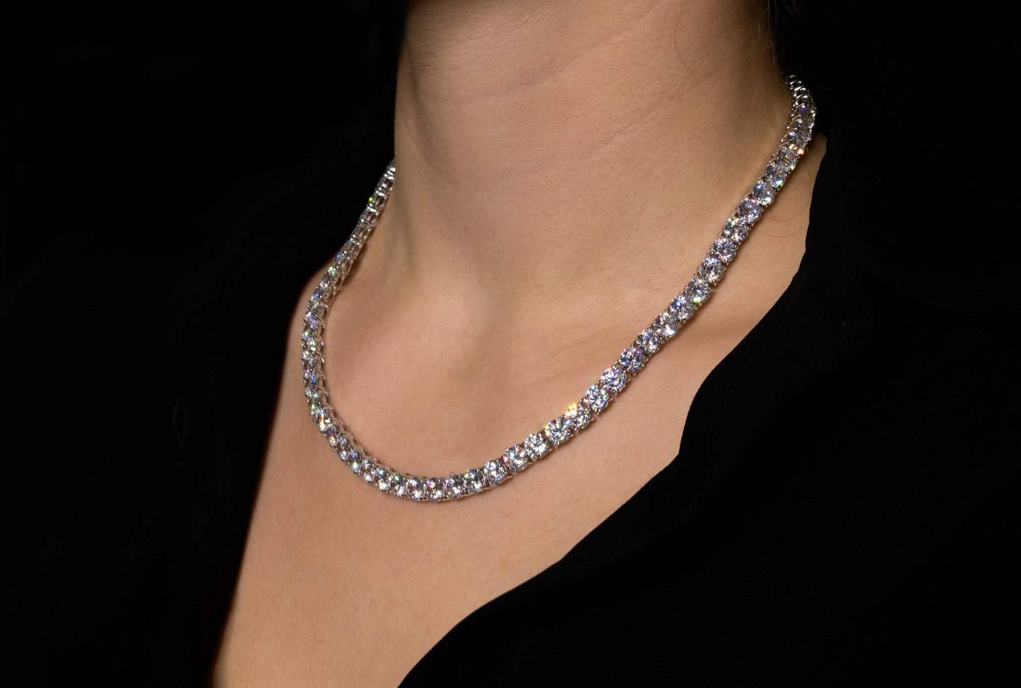 Tennis Necklace 6mm 55.00-99.00TCW Round Created Diamond 925 Solid Sterling Silver