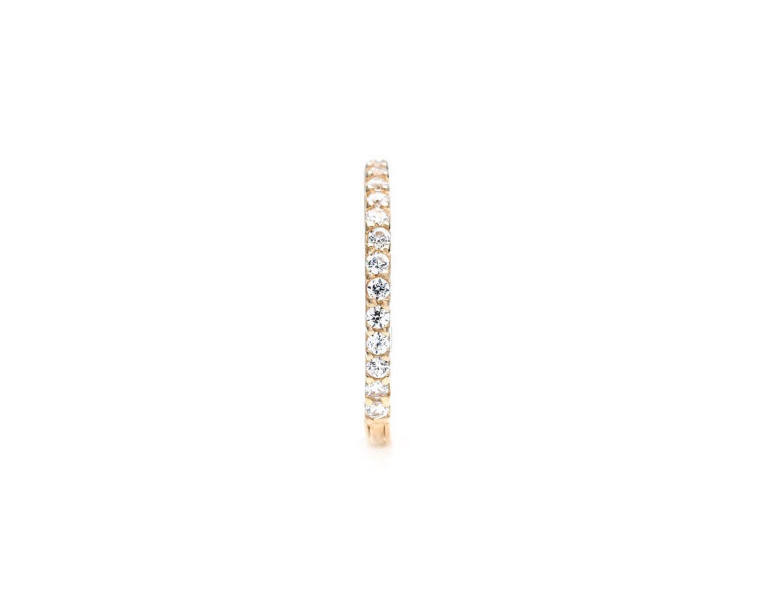 0.075TCW Created Diamond Huggie Hoop Earring Solid 14K Yellow White Rose  or Sterling silver 925 Gold Round VVS1, SINGLE EARRING