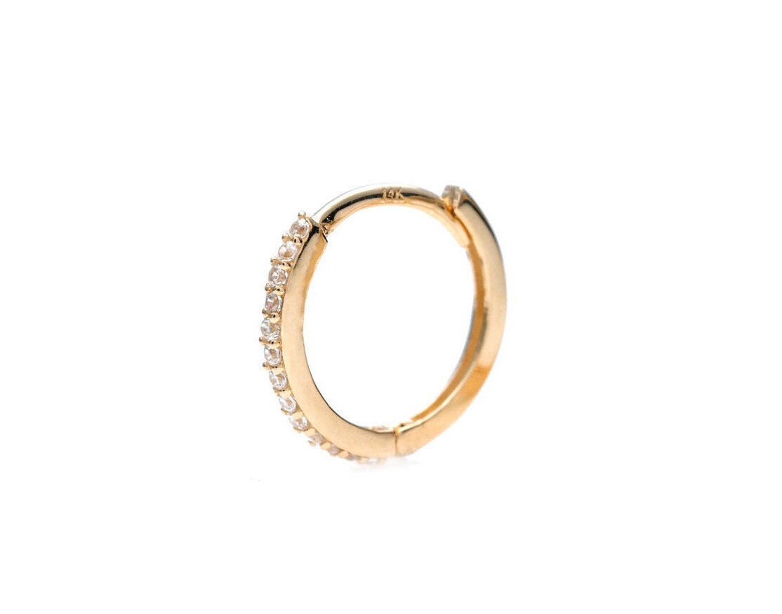 0.075TCW Created Diamond Huggie Hoop Earring Solid 14K Yellow White Rose  or Sterling silver 925 Gold Round VVS1, SINGLE EARRING