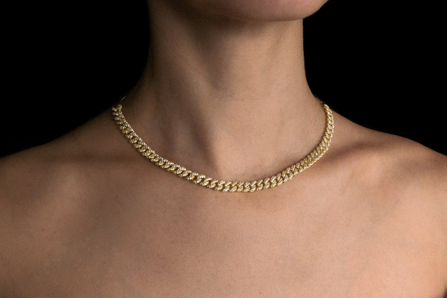 Pave Miami Cuban Curb Link Chain Necklace 6.5mm Created Diamond 3.84TCW  Box Chain Sterling Silver 925 Gold Tone 10"-28", for women, gift, wedding