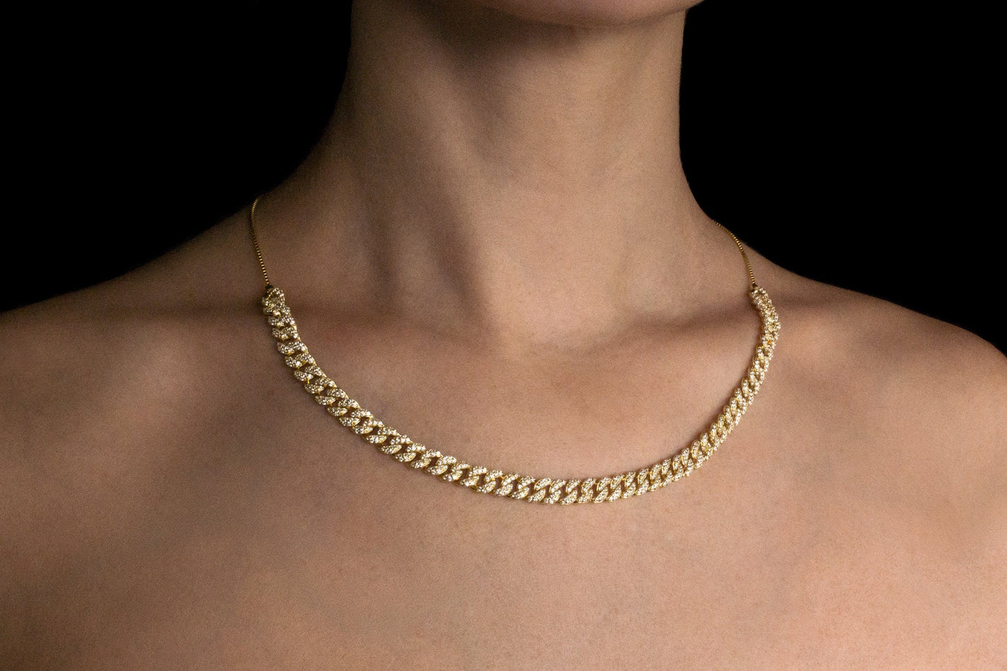 Pave Miami Cuban Curb Link Chain Necklace 6.5mm Created Diamond 3.84TCW  Box Chain Sterling Silver 925 Gold Tone 10"-28", for women, gift, wedding