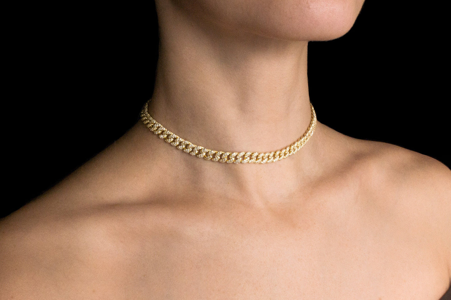 Pave Miami Cuban Curb Link Chain Necklace 6.5mm Created Diamond 3.84TCW  Box Chain Sterling Silver 925 Gold Tone 10"-28", for women, gift, wedding