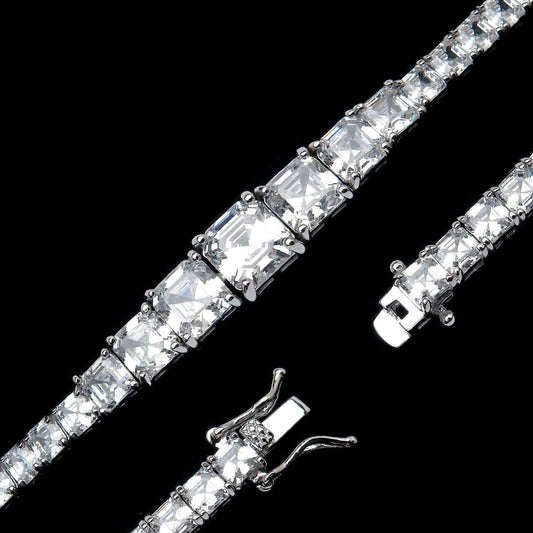 Tennis Bracelet 25.00TCW Asscher Cut Graduated Created Diamond 925 Sterling Silver/Yellow gold Tone