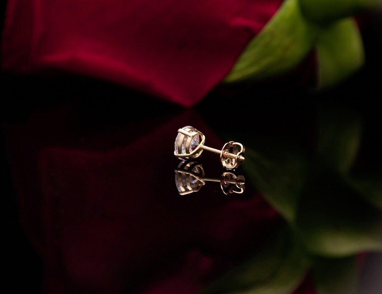 Round-cut Stud Earrings Solitaire 0.11ct - 3.87ct. T.W. Created Diamond 14k Yellow, White, Rose Gold , Screw-back, SINGLE EARRING