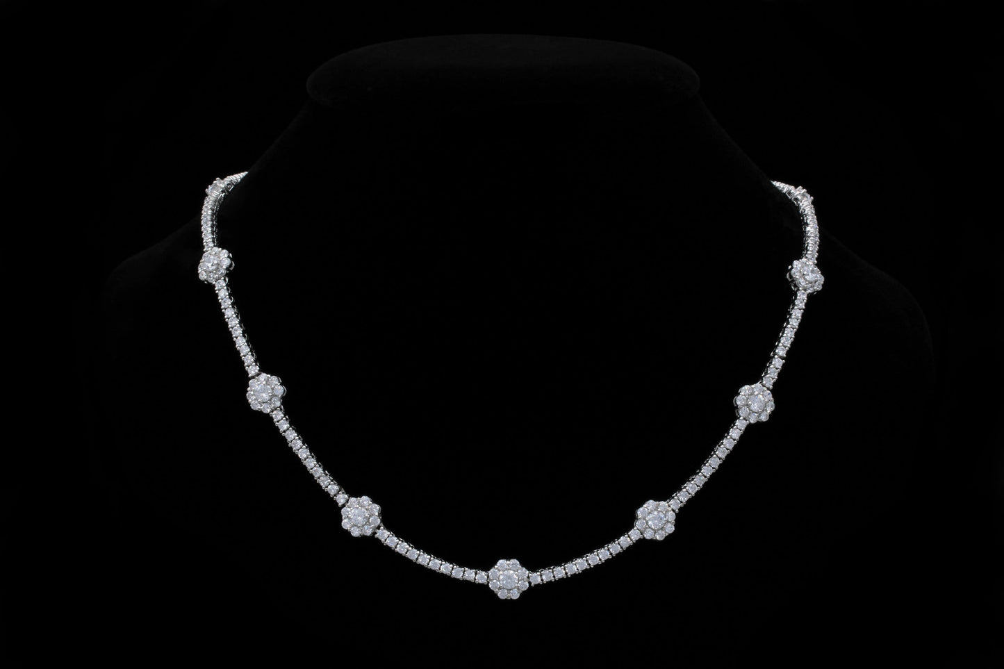 Tennis Flower Necklace 2.5mm 5.00-6.50TCW Round Created Diamond Chain 925 Solid Sterling Silver