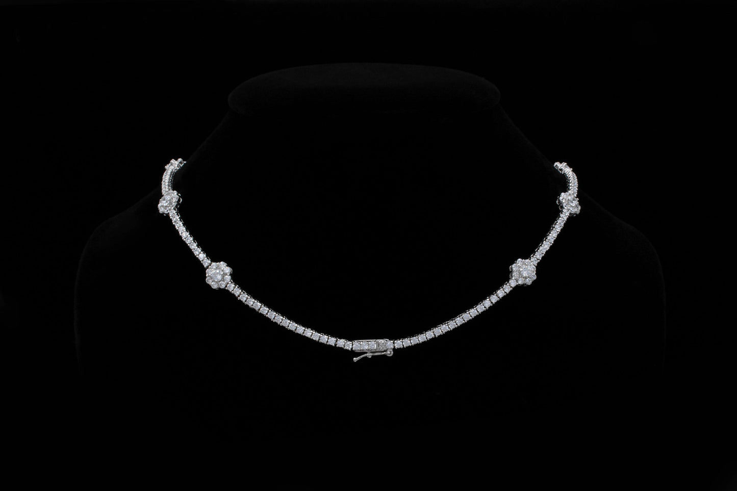 Tennis Flower Necklace 2.5mm 5.00-6.50TCW Round Created Diamond Chain 925 Solid Sterling Silver