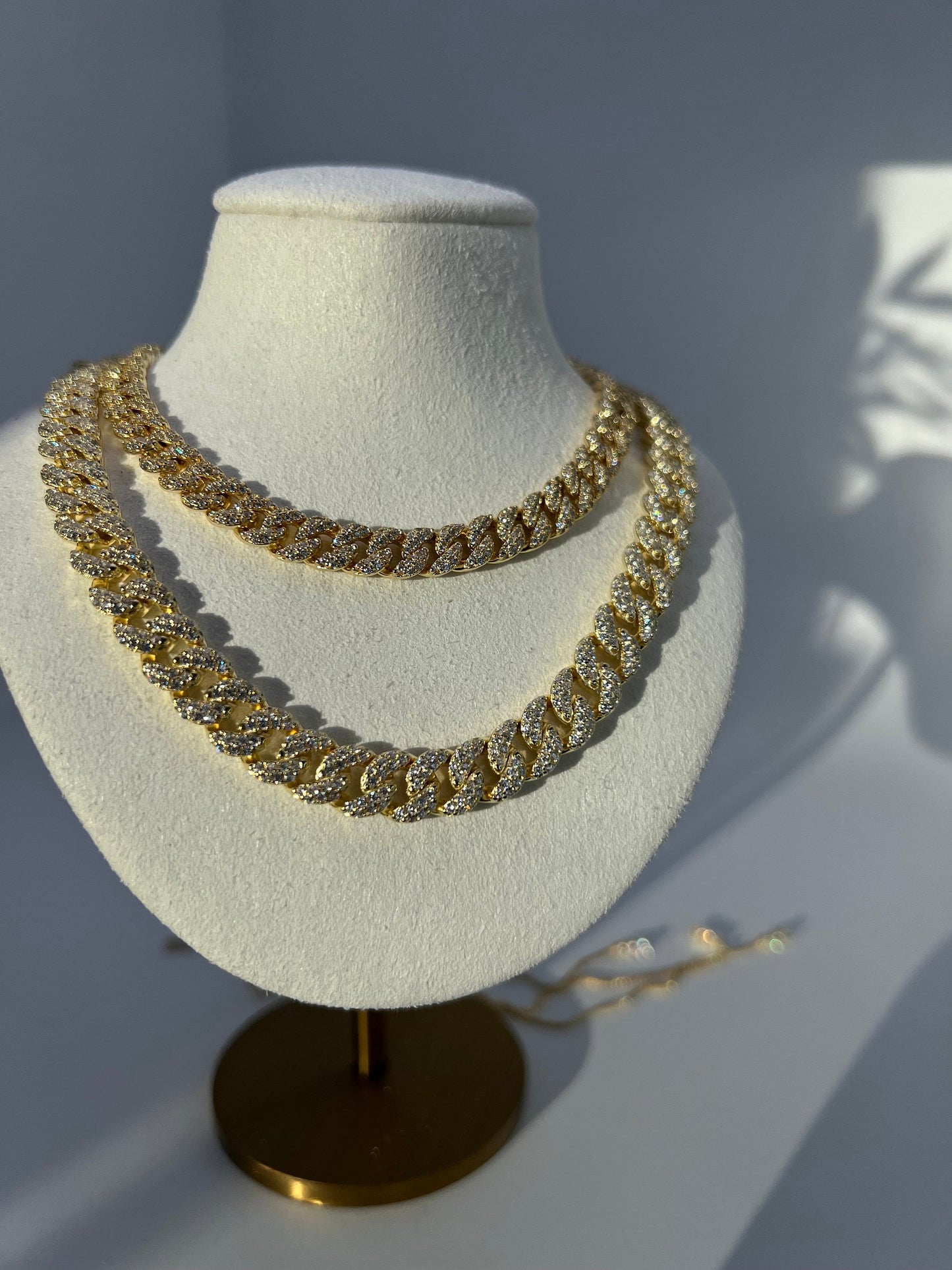 Pave Miami Cuban Curb Link Chain Necklace 8mm Created Diamond 5.88TCW  Box Chain Sterling Silver 925 Gold Tone 10"-28", for women, wedding