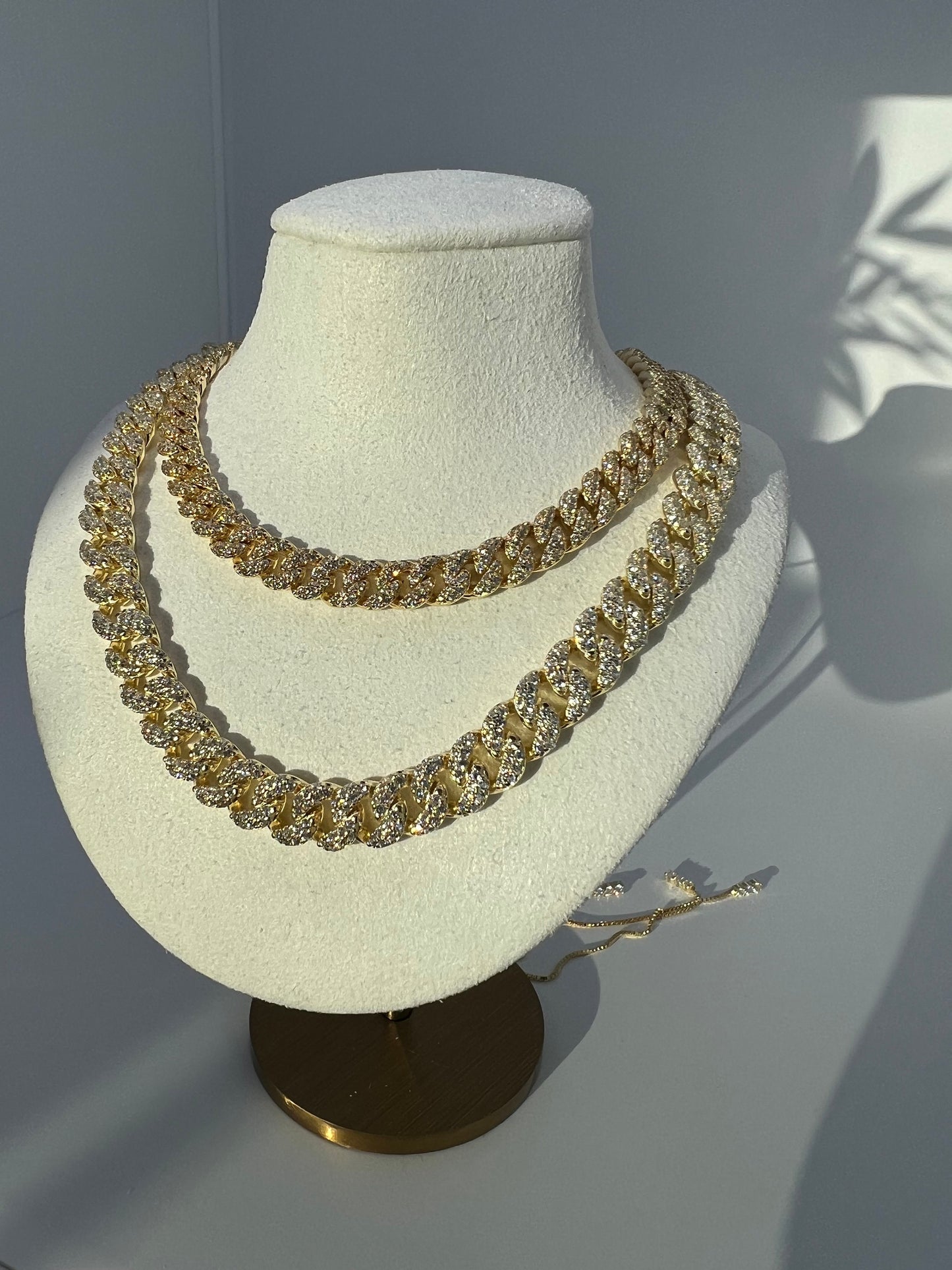 Pave Miami Cuban Curb Link Chain Necklace 8mm Created Diamond 5.88TCW  Box Chain Sterling Silver 925 Gold Tone 10"-28", for women, wedding