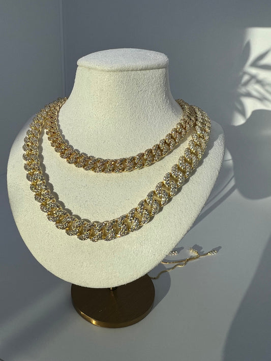 Pave Miami Cuban Curb Link Chain Necklace 8mm Created Diamond 5.88TCW  Box Chain Sterling Silver 925 Gold Tone 10"-28", for women, wedding
