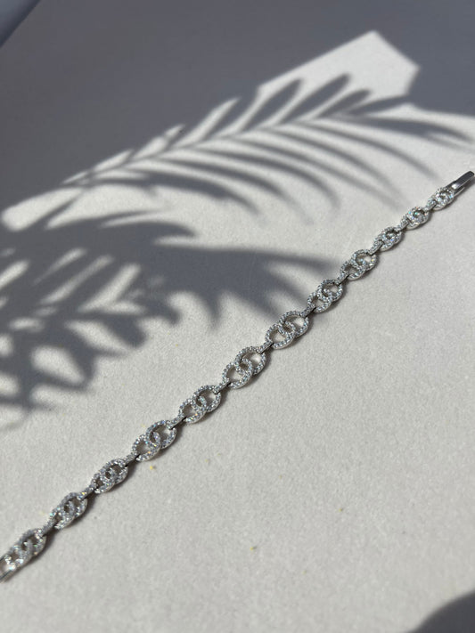 Link Cable Bracelet Round Cut Created Diamond 925 Sterling Silver