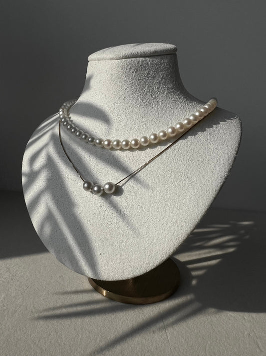 Natural Pearl beaded Necklace Round shape with 14K Yellow/White Gold clasp and Beads (optional)